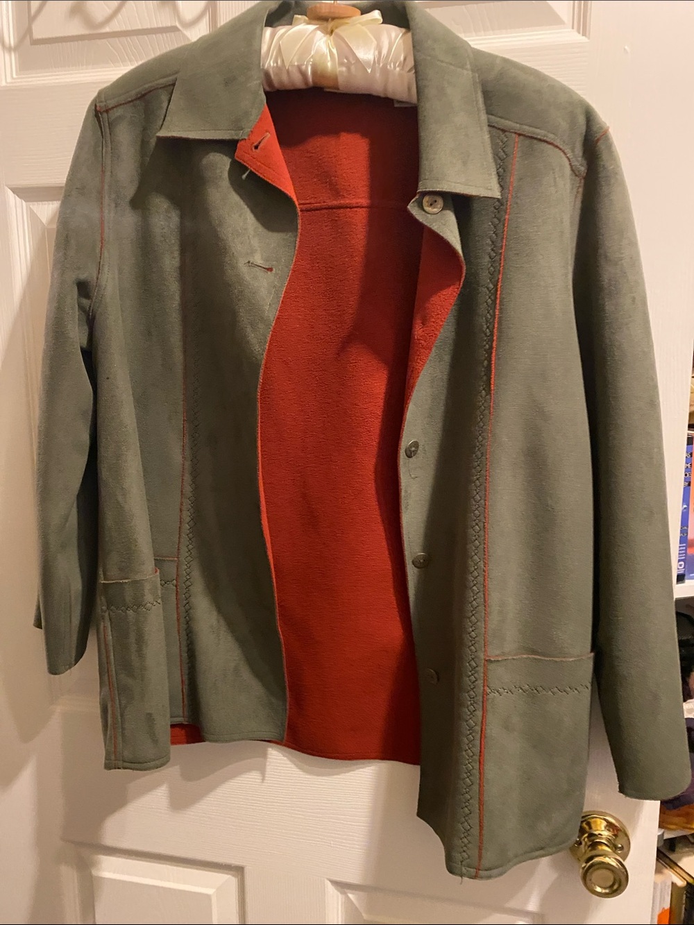 Alfred Dunner Olive Suede Jacket with Rust Interior